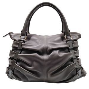 Auth Salvatore Ferragamo Ruched Gathered Pleated Gray Leather Shoulder Bag Hobo